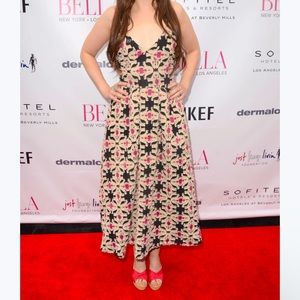 H&M black ivory magenta textured a-line midi dress